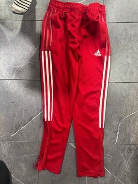 adidas Tiro Red Jogger Sweatpants with White Side Stripes
